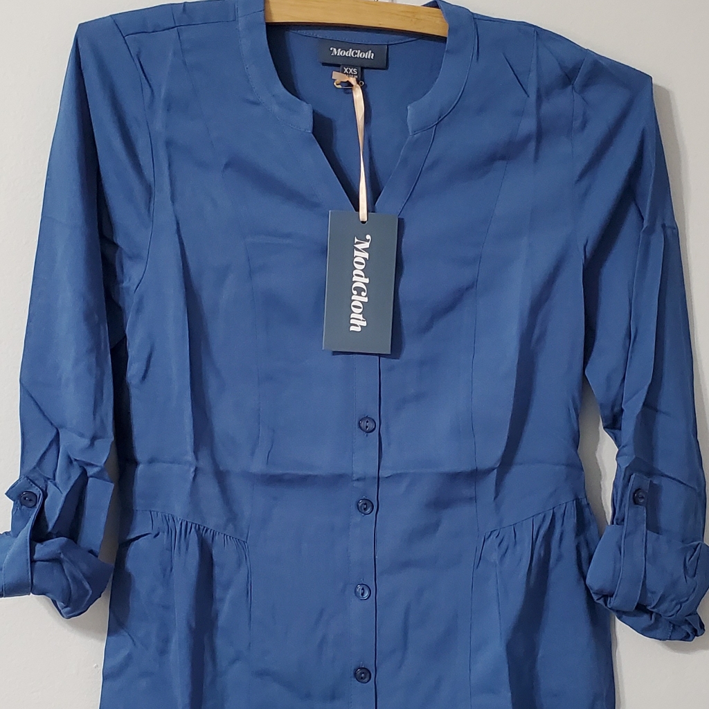Modcloth Trusty Travel Dusty Blue Xxs Top Nwt